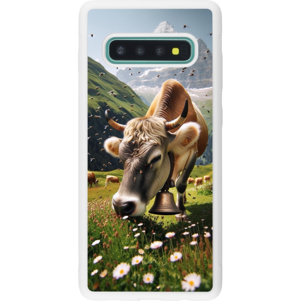 Coque Samsung Galaxy S Silicone Rigide Blanc Vache Montagne Valais