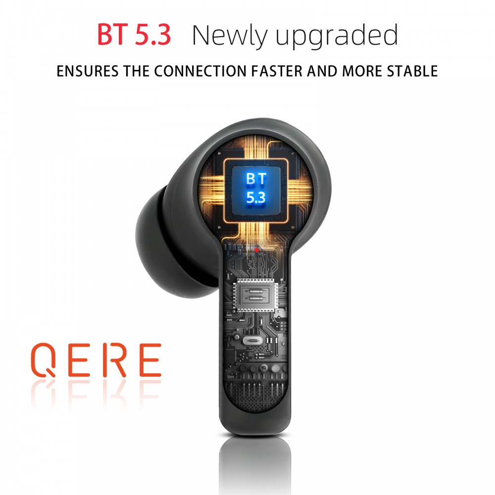 Qere E20 In-Ear TWS Kopfhörer Bluetooth 5.3 mit intelligentem Ladecase und IP54 Zertifizierung - Schwarz