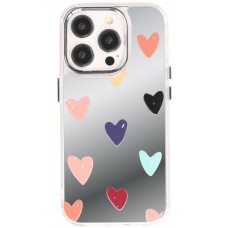 Coque iPhone 14 Pro - Silicone transparent Many Hearts avec effet miroir