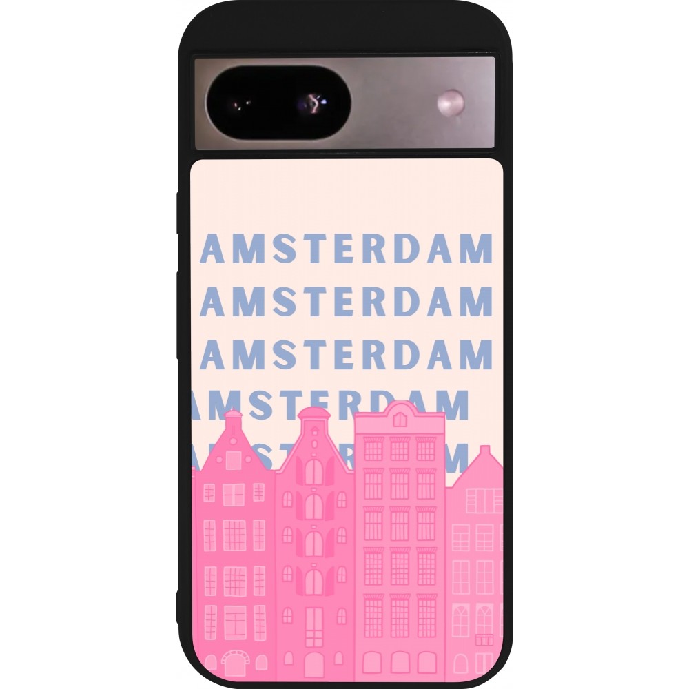 Coque Google Pixel 8a - Silicone rigide noir Amsterdam Pink Print