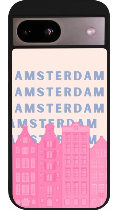 Coque Google Pixel 8a - Silicone rigide noir Amsterdam Pink Print