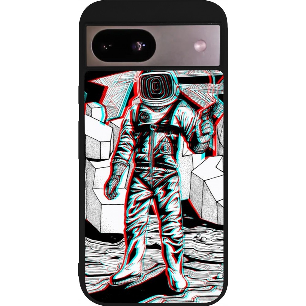 Coque Google Pixel 8a - Silicone rigide noir Anaglyph Astronaut