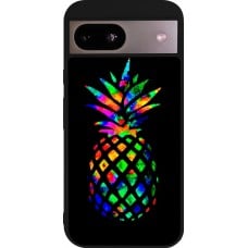 Coque Google Pixel 8a - Silicone rigide noir Ananas Multi-colors