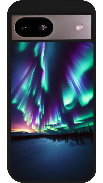 Coque Google Pixel 8a - Silicone rigide noir Aurore Boréale Étincelante