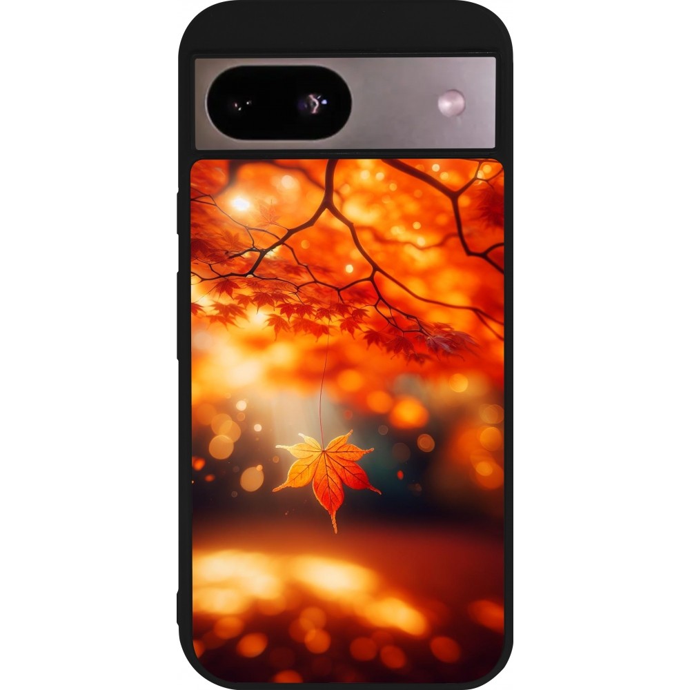 Coque Google Pixel 8a - Silicone rigide noir Automne Magique Orange