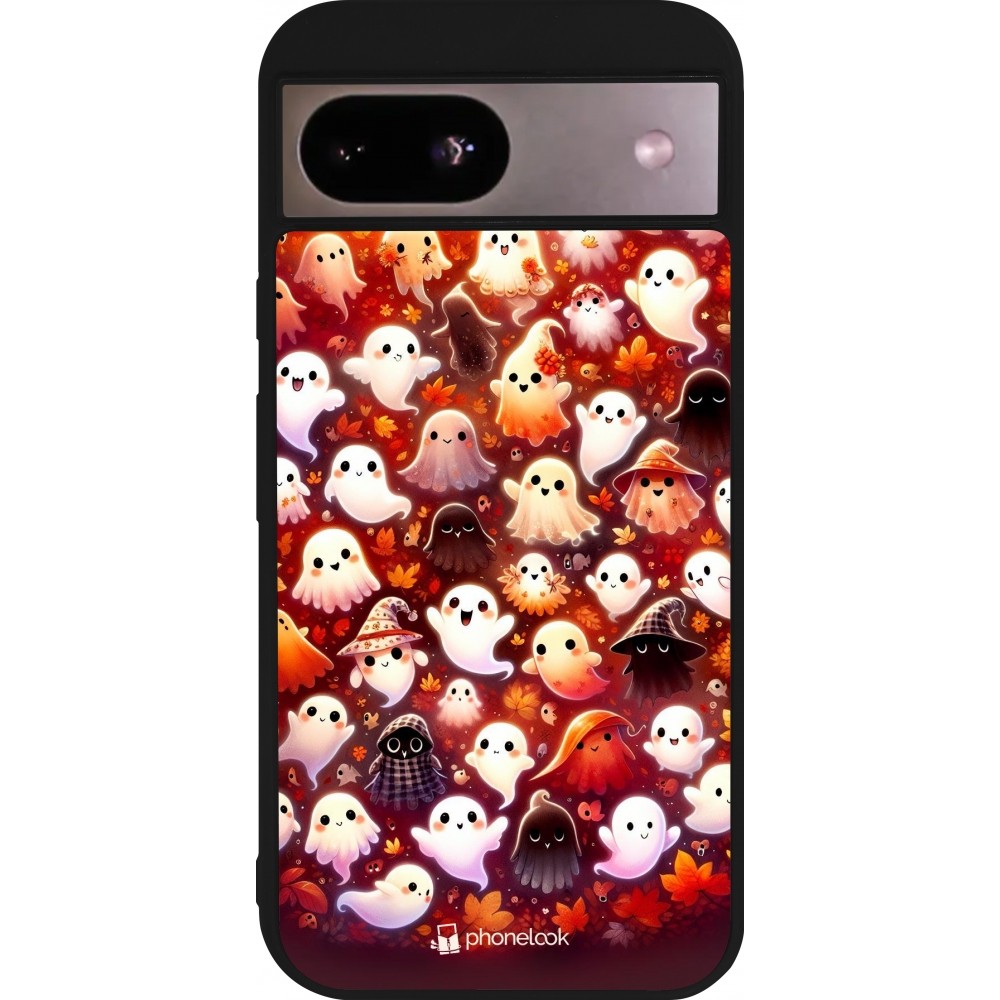 Coque Google Pixel 8a - Silicone rigide noir Fantômes automne mignons