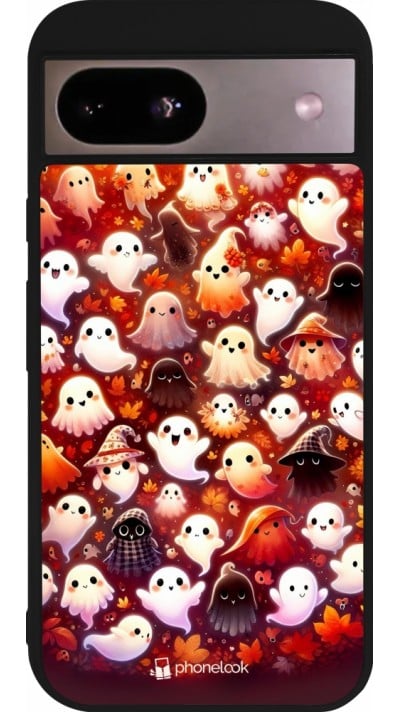 Coque Google Pixel 8a - Silicone rigide noir Fantômes automne mignons