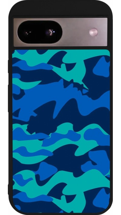 Coque Google Pixel 8a - Silicone rigide noir Camo Blue