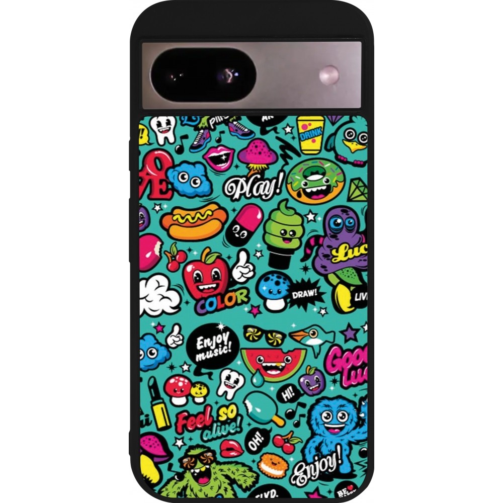 Coque Google Pixel 8a - Silicone rigide noir Cartoons old school