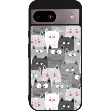 Coque Google Pixel 8a - Silicone rigide noir Chats gris troupeau