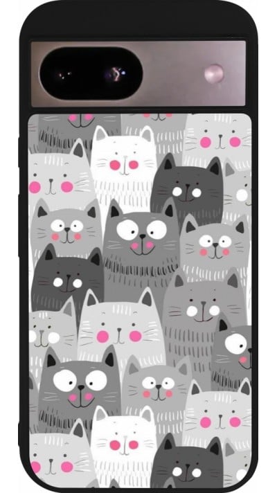 Coque Google Pixel 8a - Silicone rigide noir Chats gris troupeau