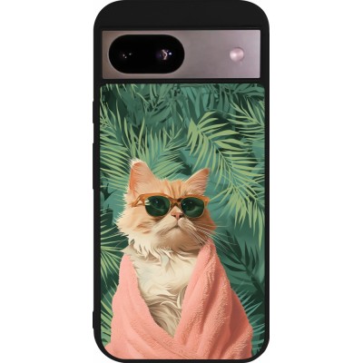 Coque Google Pixel 8a - Silicone rigide noir Cat Summer Palms