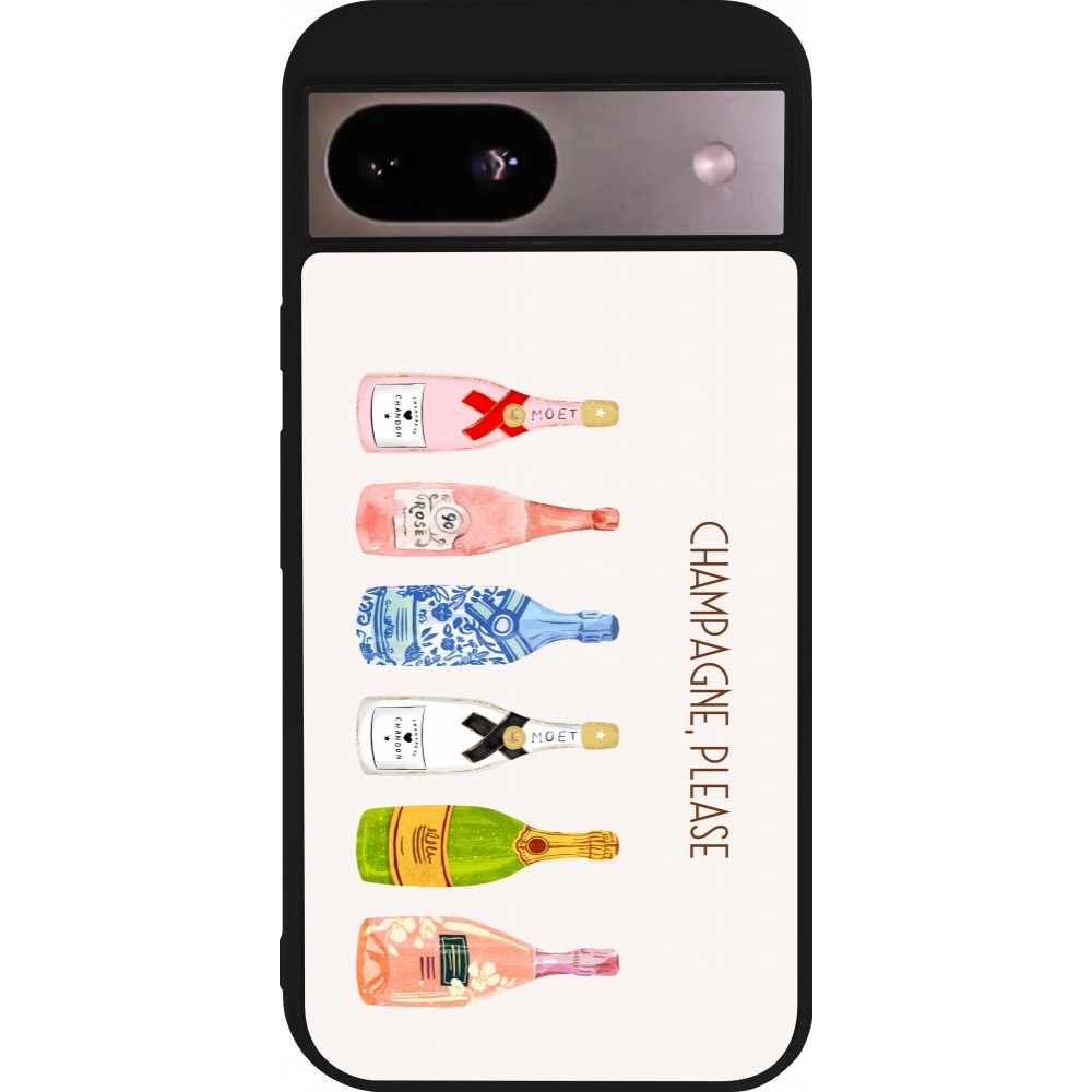 Coque Google Pixel 8a - Silicone rigide noir Champagne Please