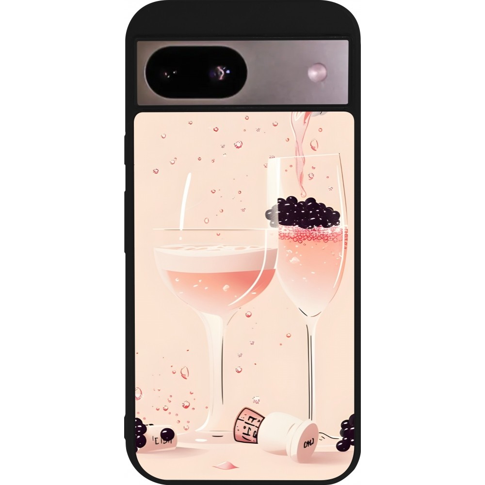 Coque Google Pixel 8a - Silicone rigide noir Champagne Pouring Pink