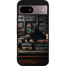 Coque Google Pixel 8a - Silicone rigide noir Chat livres sombres