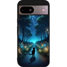 Coque Google Pixel 8a - Silicone rigide noir Chat noir promenade