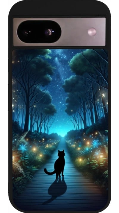 Coque Google Pixel 8a - Silicone rigide noir Chat noir promenade