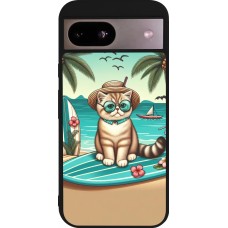 Coque Google Pixel 8a - Silicone rigide noir Chat Surf Style