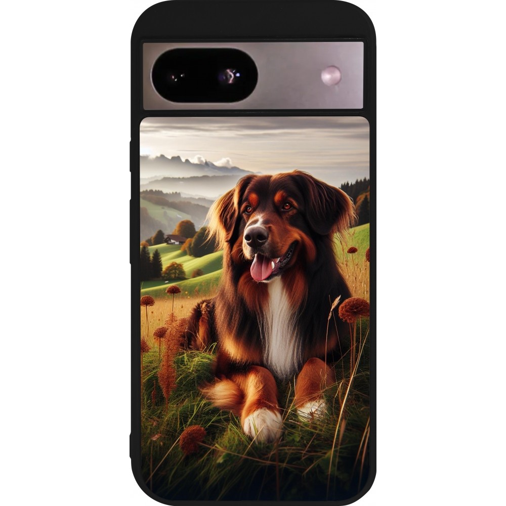 Coque Google Pixel 8a - Silicone rigide noir Chien Campagne Suisse