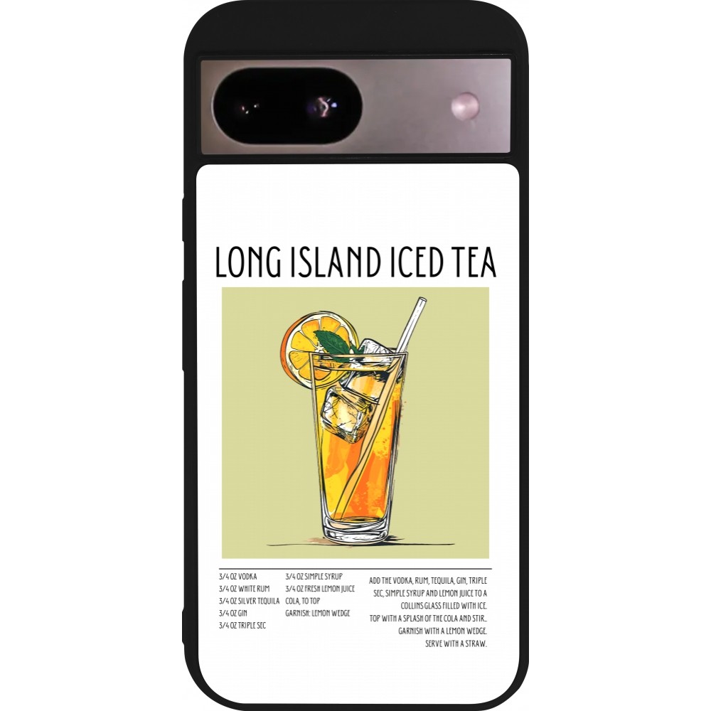 Coque Google Pixel 8a - Silicone rigide noir Cocktail recette Long Island Ice Tea