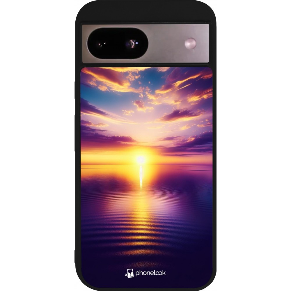 Google Pixel 8a Case Hülle - Silikon schwarz Sonnenuntergang gelb violett