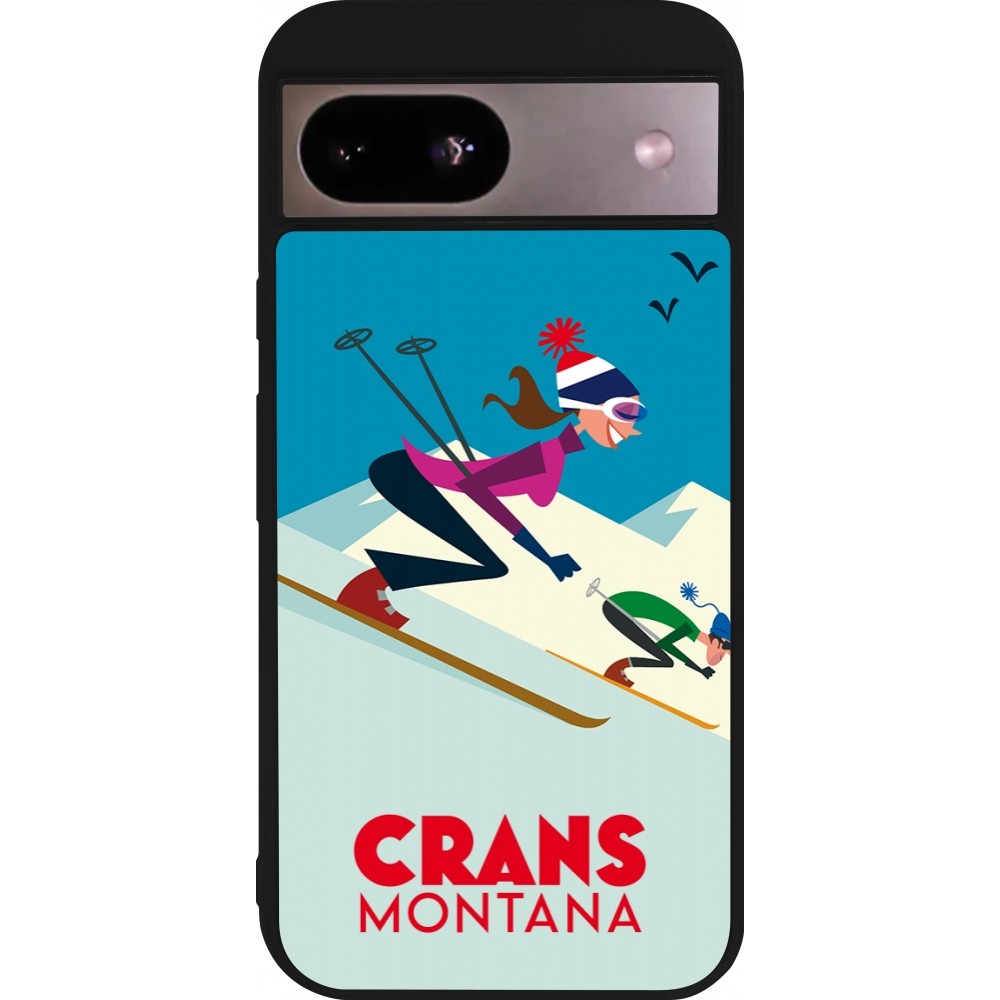 Coque Google Pixel 8a - Silicone rigide noir Crans-Montana Ski Downhill