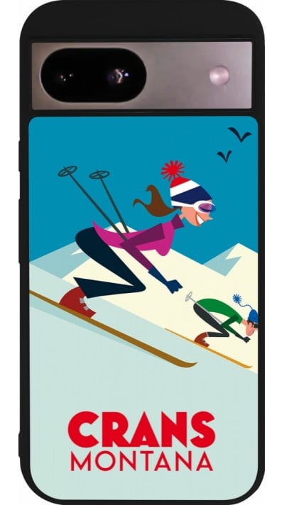 Coque Google Pixel 8a - Silicone rigide noir Crans-Montana Ski Downhill