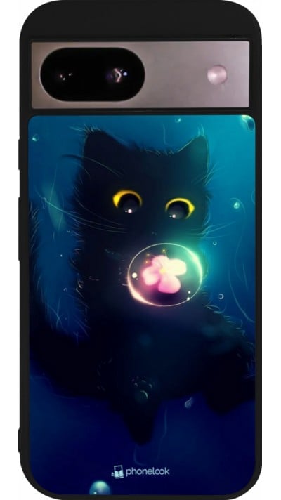 Coque Google Pixel 8a - Silicone rigide noir Cute Cat Bubble