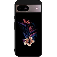 Coque Google Pixel 8a - Silicone rigide noir Dark Flowers