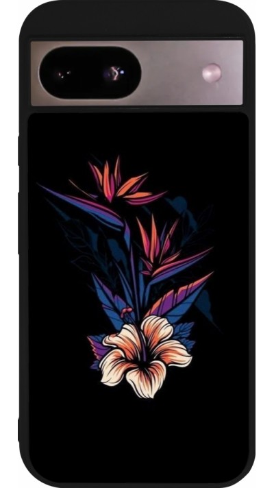 Coque Google Pixel 8a - Silicone rigide noir Dark Flowers