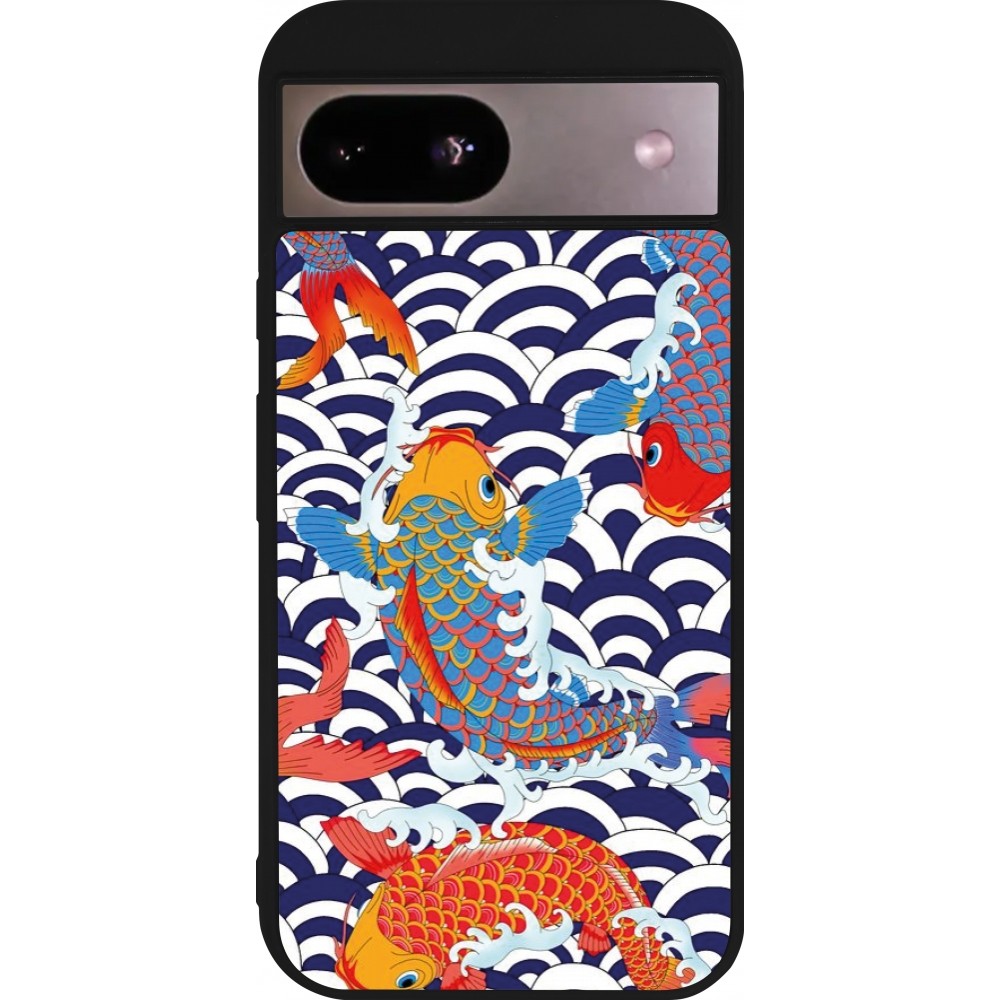 Coque Google Pixel 8a - Silicone rigide noir Easter 2023 japanese fish