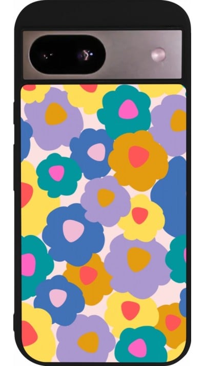 Coque Google Pixel 8a - Silicone rigide noir Easter 2024 flower power