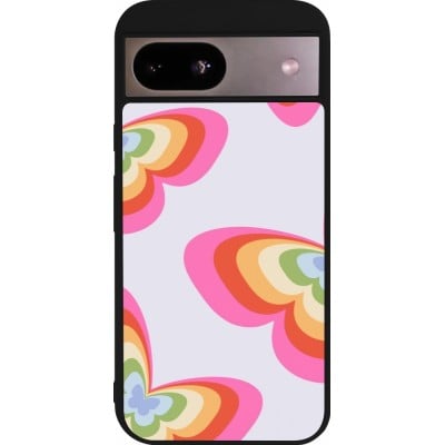 Coque Google Pixel 8a - Silicone rigide noir Easter 2024 rainbow butterflies