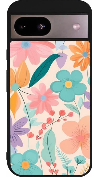 Coque Google Pixel 8a - Silicone rigide noir Easter 2024 spring flowers