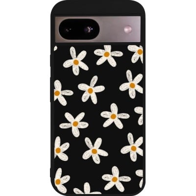 Coque Google Pixel 8a - Silicone rigide noir Easter 2024 white on black flower