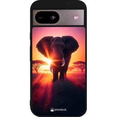 Coque Google Pixel 8a - Silicone rigide noir Elephant Sunrise Beauty