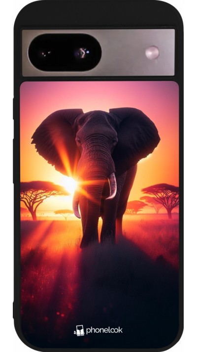 Coque Google Pixel 8a - Silicone rigide noir Elephant Sunrise Beauty