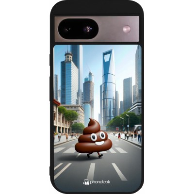 Coque Google Pixel 8a - Silicone rigide noir Emoji Caca walk