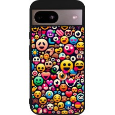 Coque Google Pixel 8a - Silicone rigide noir Emoji Mix Color