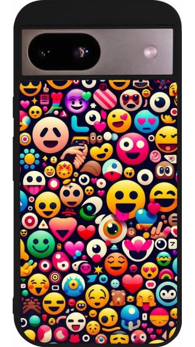 Coque Google Pixel 8a - Silicone rigide noir Emoji Mix Color