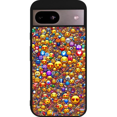 Coque Google Pixel 8a - Silicone rigide noir Emoji mixed