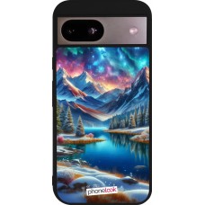 Coque Google Pixel 8a - Silicone rigide noir Fantasy Mountain Lake Sky Stars