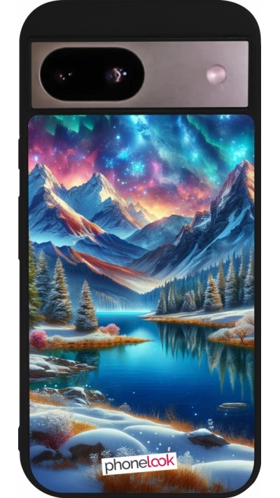 Coque Google Pixel 8a - Silicone rigide noir Fantasy Mountain Lake Sky Stars