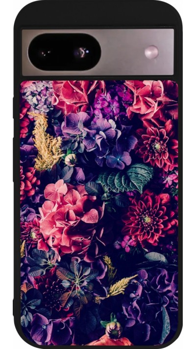 Coque Google Pixel 8a - Silicone rigide noir Flowers Dark