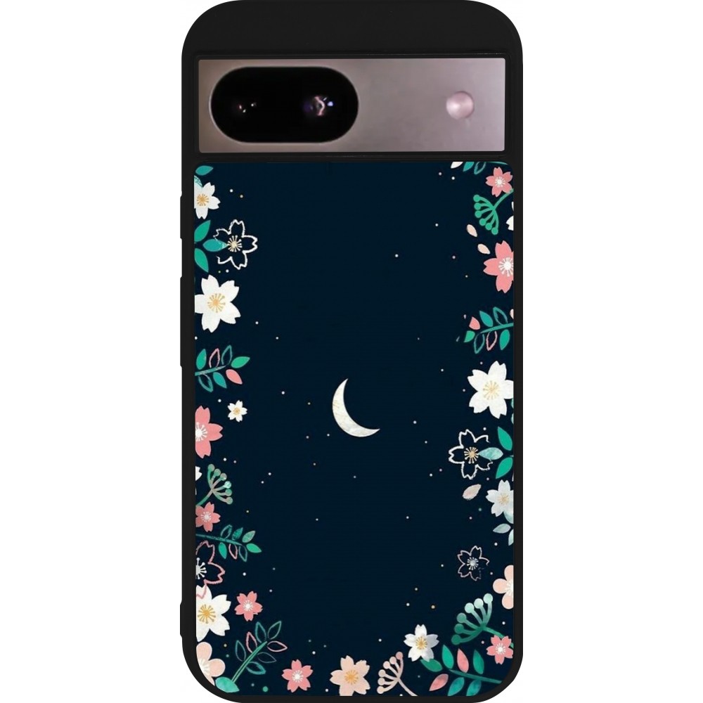 Coque Google Pixel 8a - Silicone rigide noir Flowers space