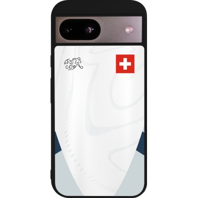 Coque Google Pixel 8a - Silicone rigide noir Maillot de football Suisse Extérieur personnalisable