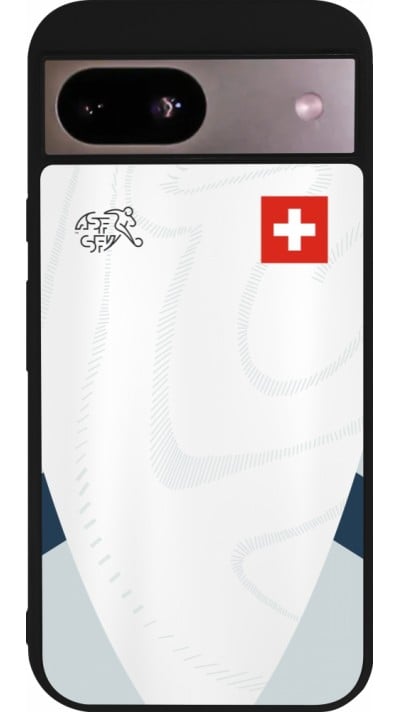 Coque Google Pixel 8a - Silicone rigide noir Maillot de football Suisse Extérieur personnalisable