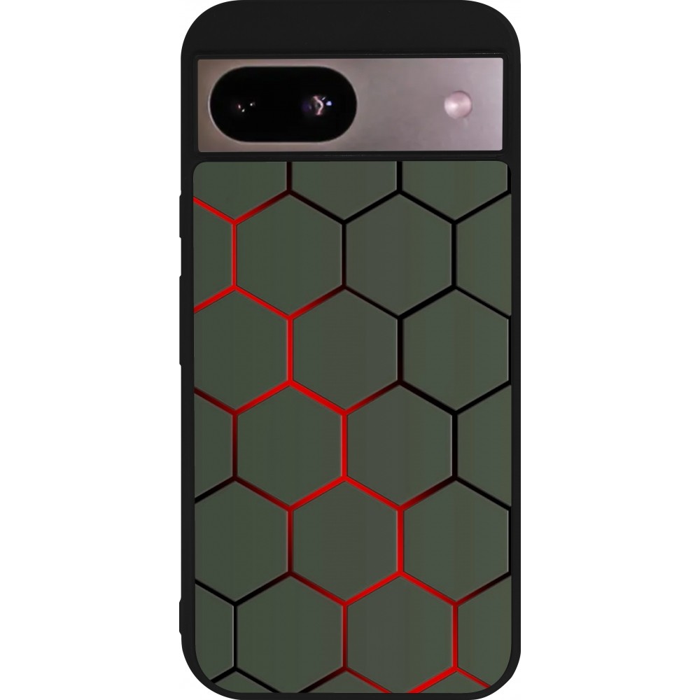 Coque Google Pixel 8a - Silicone rigide noir Geometric Line red