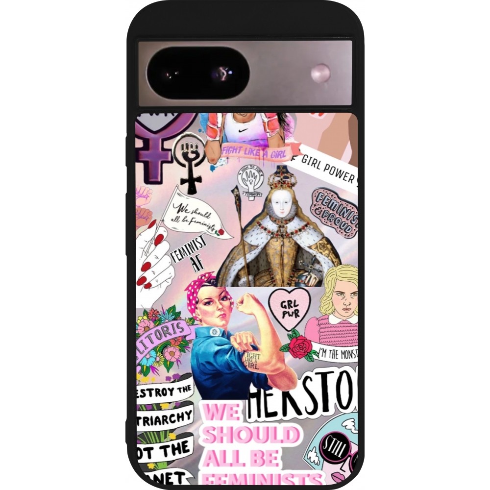 Coque Google Pixel 8a - Silicone rigide noir Girl Power Collage