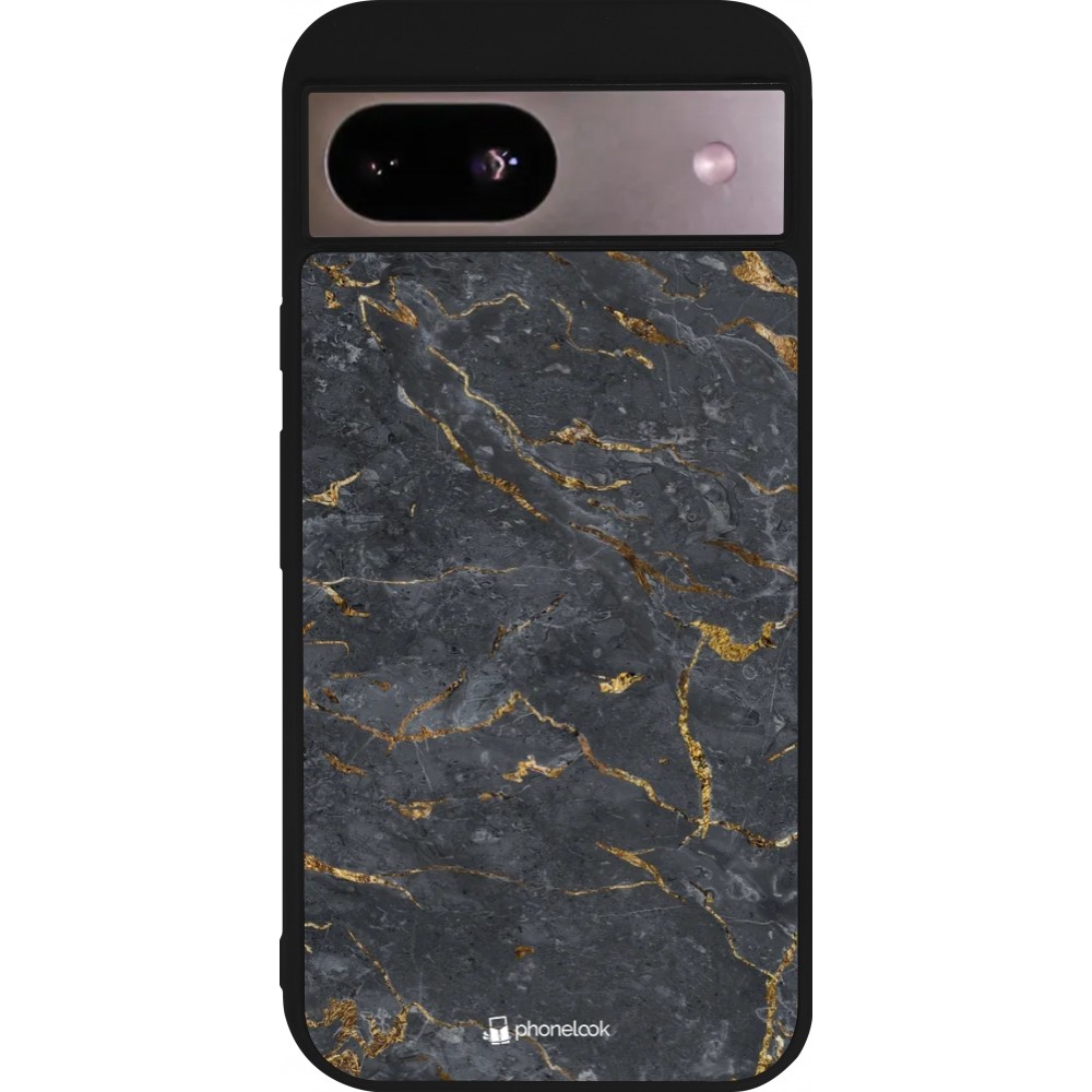 Coque Google Pixel 8a - Silicone rigide noir Grey Gold Marble